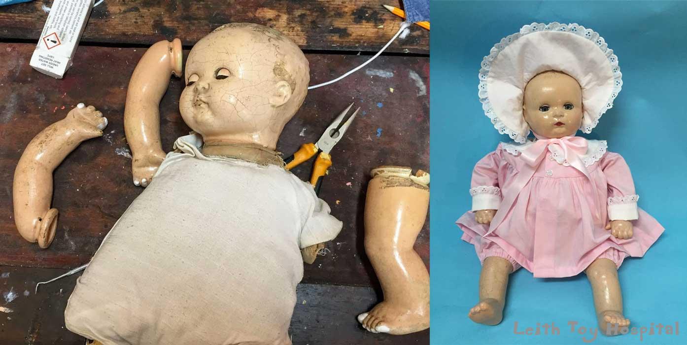 Composition Doll repair and doll clothing