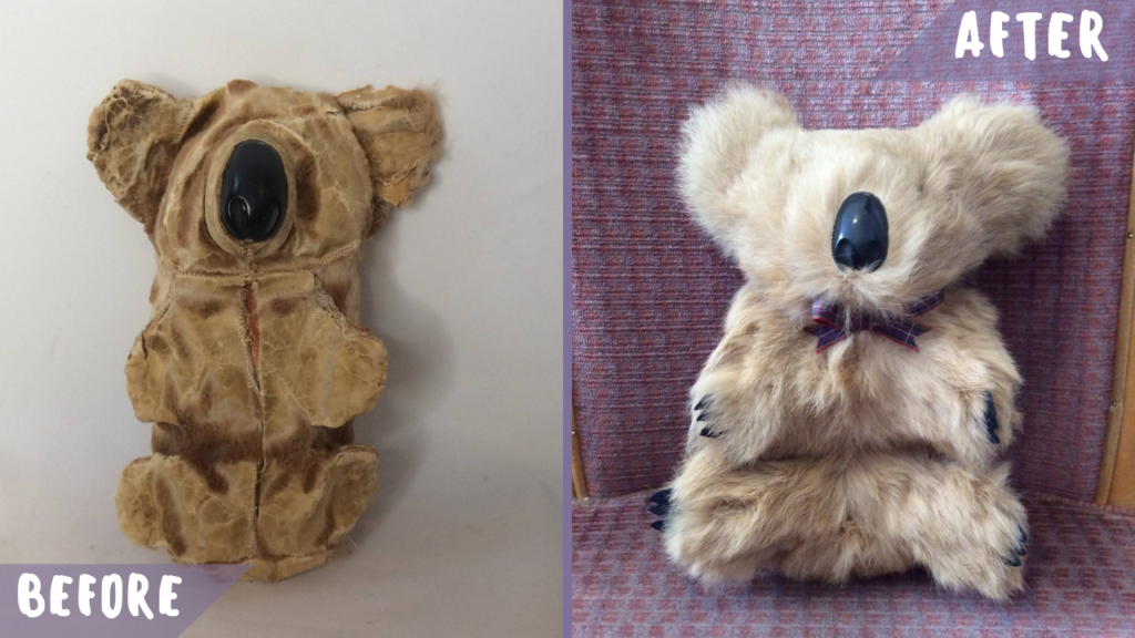 fur koala toy before and after repairs